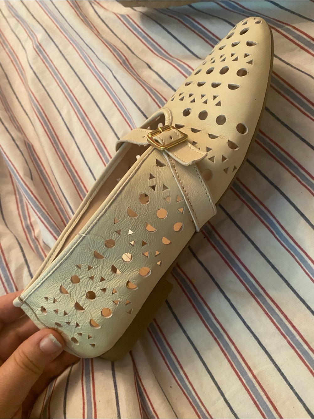 Riccardo Boccia NWT Size 9 Cream Leather Cutout Mary Jane Flats Made in Italy - Picture 6 of 15